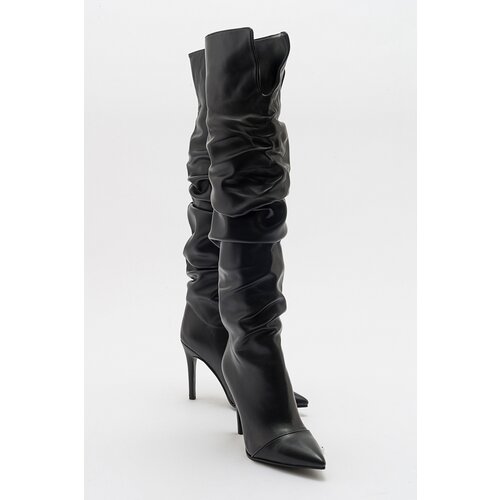 LuviShoes POLINA Black Skin Women's Heeled Boots Slike