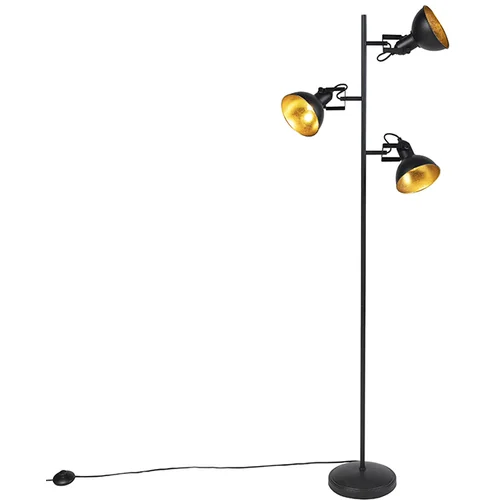 QAZQA Smart vloerlamp zwart met goud 3-lichts incl. 3 wifi P45- Tommy