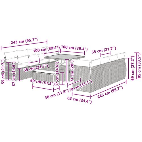  Sjedeća garnitura za vrt 11 kom. Crna poliratan 100 x 100 x 71 cm Slike