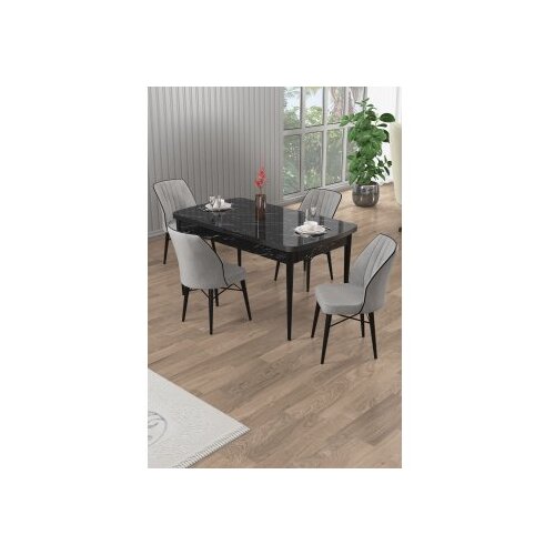 Hanah home Rasklopivi trpezarijski sto i stolice (5 delova) Uzi Black Marble Grey Cene