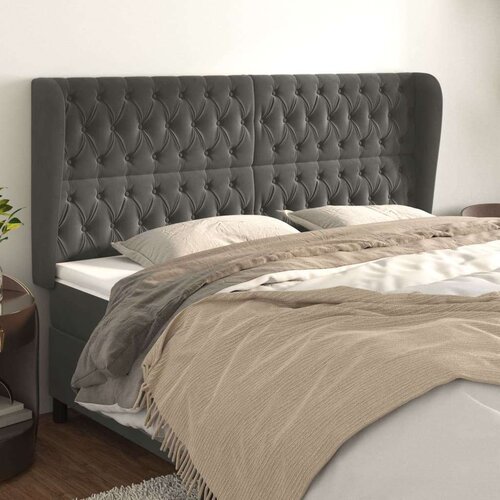  Vzglavje z u&amp;scaron;esi temno sivo 203x23x118/128 cm žamet, (20792574) Slike