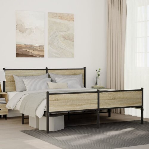 vidaXL Kovinski posteljni okvir brez vzmetnice sonoma hrast 180x200 cm Cene