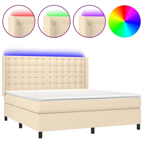 vidaXL Box spring postelja z vzmetnico LED krem 160x200 cm blago, (20898354)