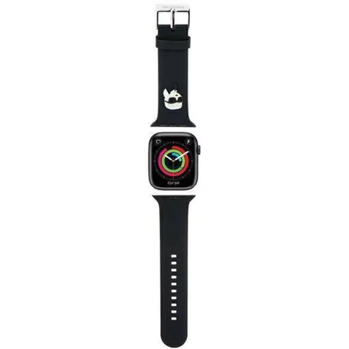 Karl Lagerfeld silikonski pašček za uro za Apple Watch 42 / 44 / 45 / 49 mm - Karls Head - črn - KLAWLSLKP