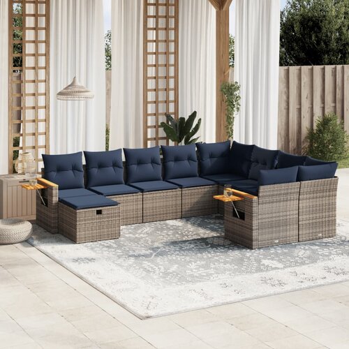 vidaXL 10-dijelni set vrtnih sofa od poliratana s jastucima sivi Cijene