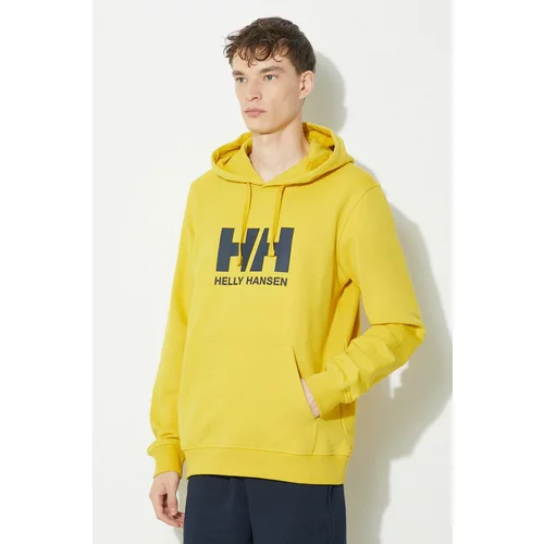 Helly Hansen Bombažen pulover moška, rumena barva, s kapuco