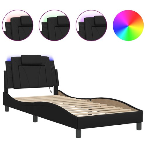 Maison Chic Posteljni okvir - Enojna postelja - Postelja za odrasle z LED lučkami črn 80x200 cm umetno usnje, (21697009) Slike