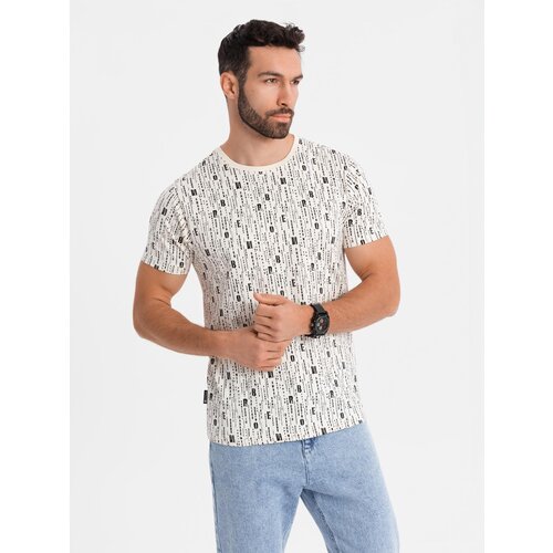Ombre Printed cotton T-shirt with round neckline - cream Cene