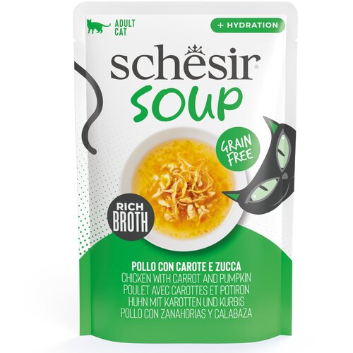  Ekonomično pakiranje Schesir Cat Soup 24 x 40 g - Piletina s mrkvom i bundevom Cijene