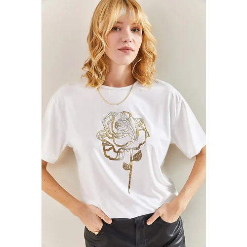 Bianco Lucci Women's Rose Patterned Tshirt