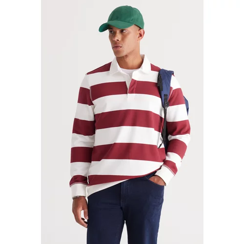 AC&Co / Altınyıldız Classics Men's Ecru-burgundy Standard Fit Normal Cut Inner Fleece 3 Thread Polo Neck Cotton Sweatshirt