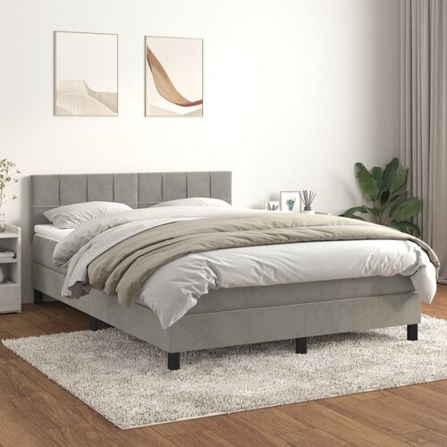 VidaXL Box spring postelja z vzmetnico svetlo siv 140x190 cm žamet Slike