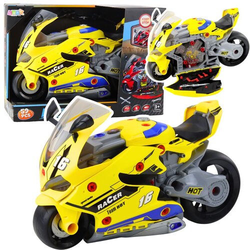 2 u 1 DIY radionička svjetla Zvuci Dim Motocikl Žuta 43 cm Slike