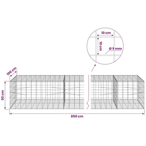  Gabion s žicom debljine 5 mm i mrežom 10x10 cm 850x100x50 cm - 100 cm 50 cm 850 cm Slike