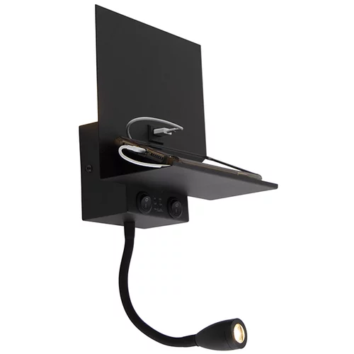 QAZQA Moderna stenska svetilka črna 2-lučka z USB in flex roko - Flero