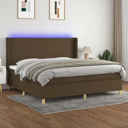  Box spring postelja z vzmetnico LED temno rjava 200x200cm blago, (20900250)