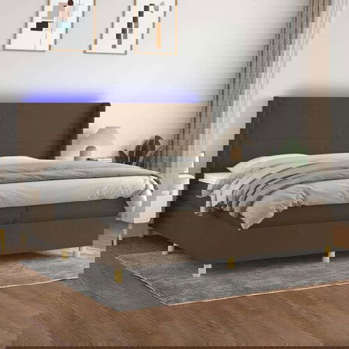  Krevet box spring s madracem LED tamnosmeđi 200x200 cm tkanina Slike