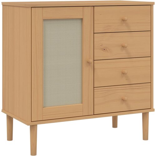  Komoda SENJA smeđa izgled ratana 80x40x80cm masivna borovina Slike
