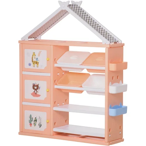HOMCOM Garderobna omara za spalnico, omara za igrače s 4 škatlami za shranjevanje, 3 omaricami in policami v PE oranžni barvi, 128x34x155cm, (20752824)