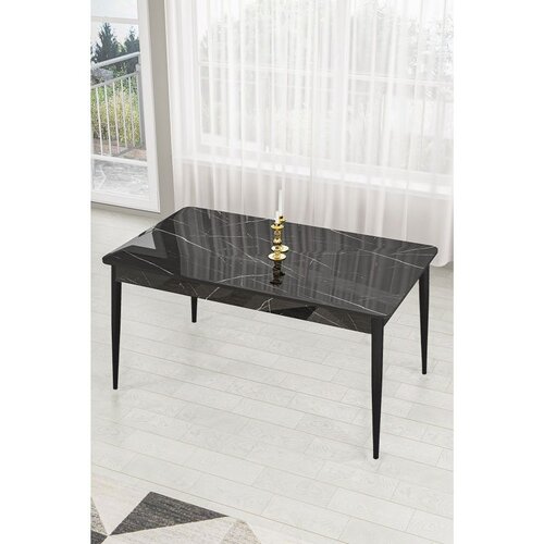 Hanah home trpezarijski sto Pir, 130 × 80 cm, ploča u dekoru crnog mermera, crne noge Cene