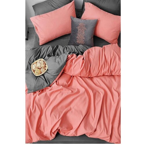 Mila Home Pamučna posteljina za bračni krevet/s produženom plahtom u boji lososa/siva 200x220 cm - Slike