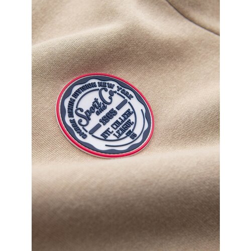 Ombre Men's non-stretch sweatshirt with college style patch - sand Cene