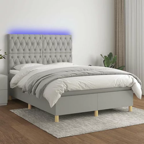  Box spring postelja z vzmetnico LED sv. siva 140x200 cm blago, (20724306)