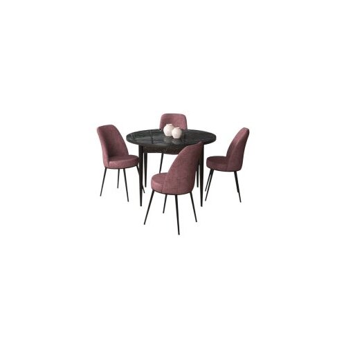 Hanah home tor - black marble, dusty rose black marbledusty rose dining table & chairs set (5 pieces) Cene