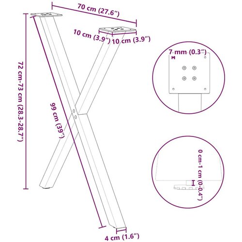 vidaXL noge za jedilno mizo x-oblika 2 kosa črna 70x(72-73) cm jeklo Cene
