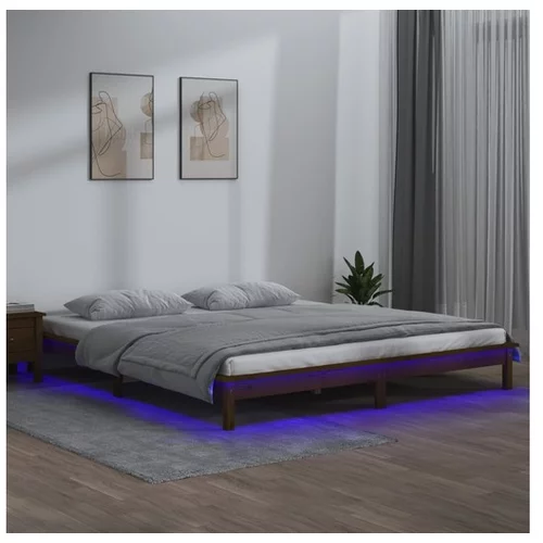  LED posteljni okvir medeno rjav 140x190 cm trles