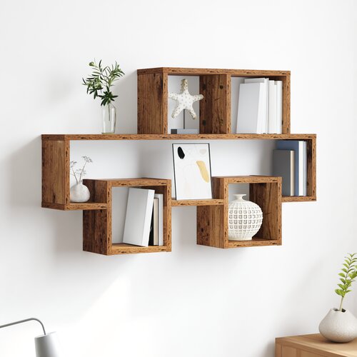 VidaXL Stenska polica Staro les 82 x 15 x 51 cm Konstruiran les Slike
