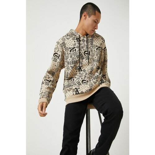 Koton Men's Beige Patterned Sweatshirt Slike