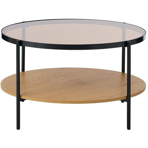 Unique Furniture Okrogla klubska mizica s stekleno mizno plo&amp;scaron;čo v naravni barvi &amp;oslash; 84 cm Hassel &amp;ndash; Slike