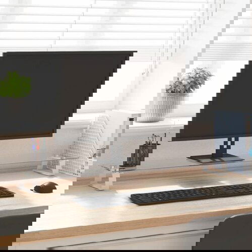 vidaXL Stojalo za monitor belo 100x20x8 cm kaljeno steklo in kovina Cene