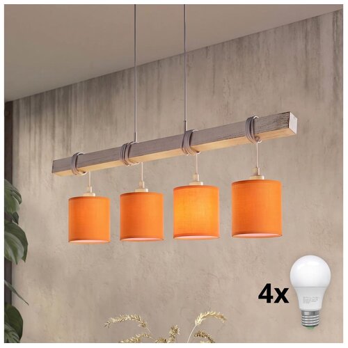Brilagi LED luster na sajli NUBILA 4xE27/60W/230V siva/narandžasta Slike