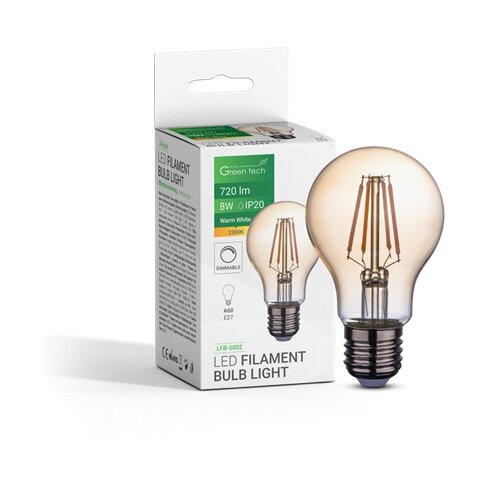  LED SIJALICA FILAMENT AMBER DIMABILNA E27 8W 2300K AC220V A60 GREEN TECH Cene