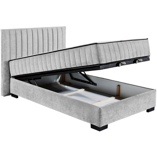 MID.YOU POSTELJA Z VZMETNICO 120 cm x 200 cm , tekstil, leseni material svetlo siva Slike