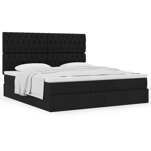 vidaXL Otomanski posteljni okvir z vzmetnico črn 180x200 cm blago Cene