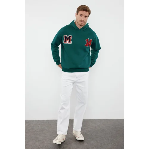 Trendyol Emerald Green Oversize/Wide Cut Sweatshirt with Letter Patch and Embroidery Detail