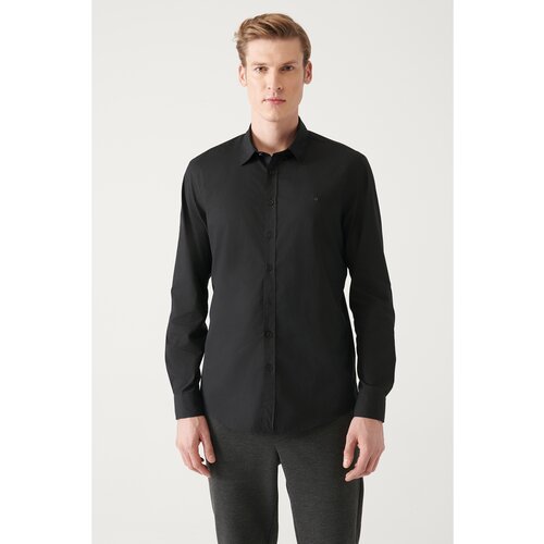 Avva Men's Black Button Collar 100% Cotton Slim Fit Slim Fit Shirt Cene