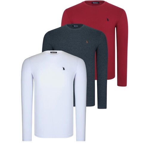 Dewberry TRIPLE SET T8588 ROUND NECK MEN'S SWEATSHIRT-WHITE-ANTHRACITE-BURGUNDY Cijene