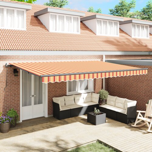 vidaXL ročno retraktibilna tenda rumena in oranžna 500x300 cm Cene
