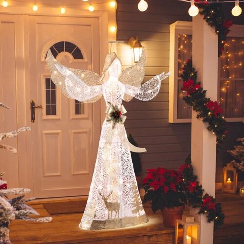 Veseli december Angel božična dekoracija s 100 toplo belimi LED lučkami, 150 cm Slike