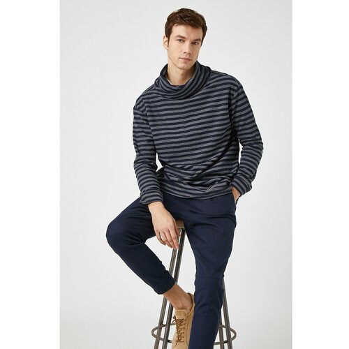 Koton Men's Navy Blue Striped Sweater Slike