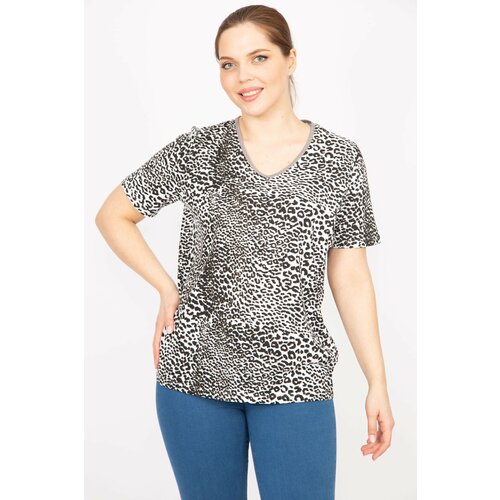 Şans women's leo plus size cotton fabric v-neck blouse Slike