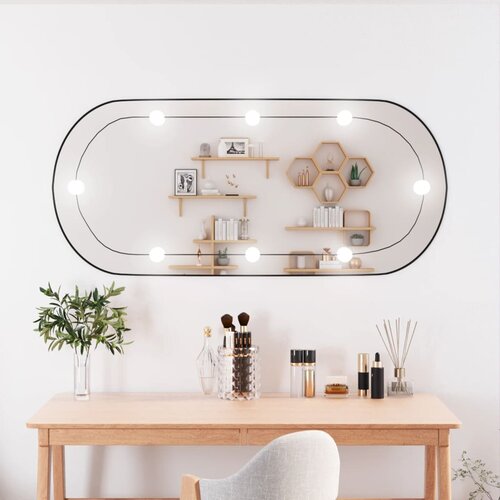 vidaXL Stensko ogledalo z LED lučkami 45x100 cm stekleno ovalno Cene