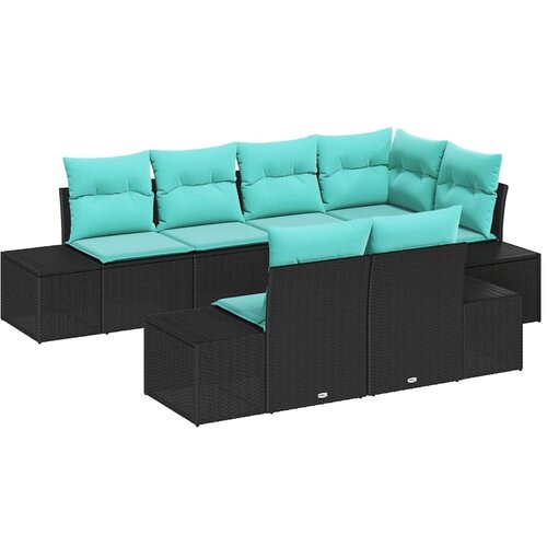 vidaXL Vrtna sedežna garnitura 7 pcs Črna in turkizna poli ratan, (5000135288) Cene