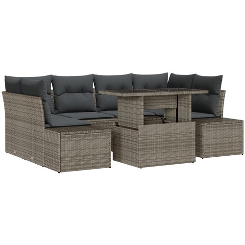 vidaXL 7-dijelni vrtni sofa set s jastučićima siva Poli Ratan Cijene