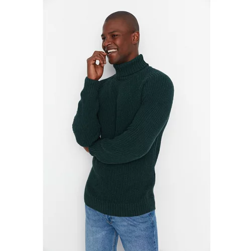Trendyol Green Men's Slim Fit Turtleneck Raglan Sleeve Basic Knitwear Sweater