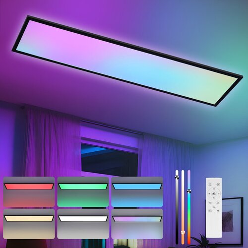 Nettlife 120 x 30 cm LED panel, zatemnljiv, dolg RGB barvno spreminjajoč stropni panel z daljinskim upravljalnikom, 39 W, črn, (5000491406) Slike